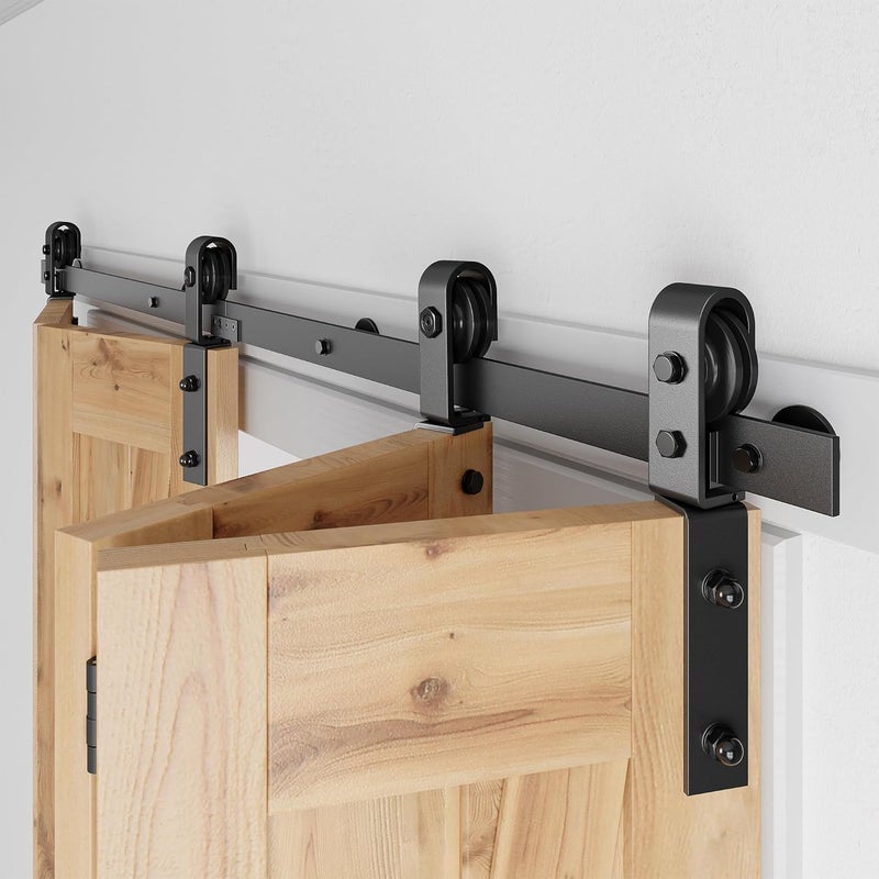 SMARTSTANDARD 5.3ft/64'' Bi-Folding Sliding Barn Door Hardware Kit, Bifold Barn Door Hardware Heavy Duty Sturdy Side Mounted for 4 Doors -Smoothly and Quietly-Easy to Install, Fit 60'' Door, No Doors - Image 1